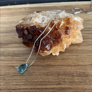 Silver Necklace with Blue Teardrop Pendant